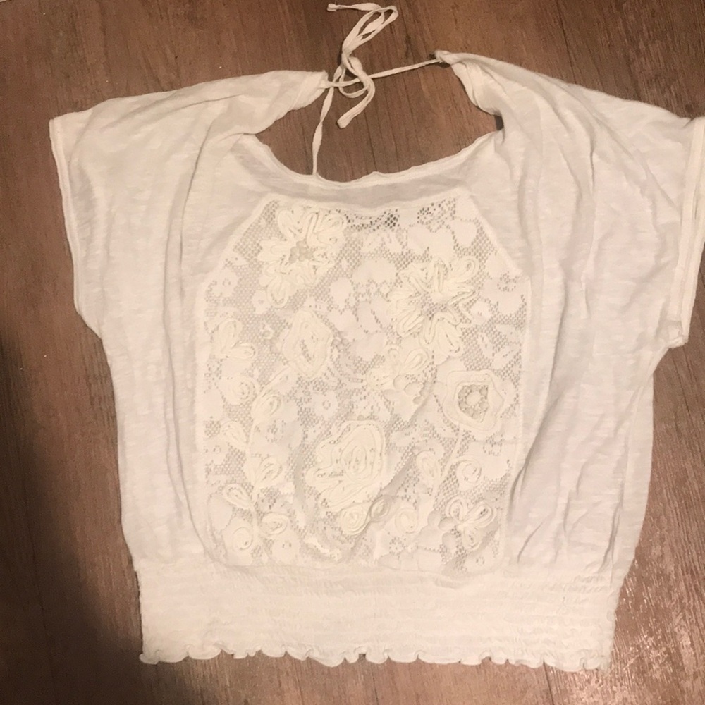 Free People White Lace Pattern Top
